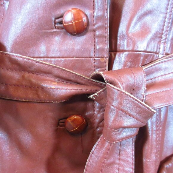 Vintage Genuine Leather Jacket Trench Coat S/Small Made in Korea Dark Red Maroon - Picture 10 of 16